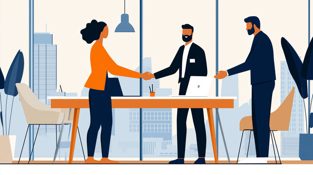 International Business Partnership Meeting, Flat Design Illustration