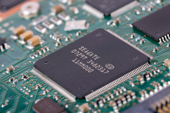 Dusseldorf, Germany, 10.17.2024: Real electronic circuit and Seagate chip on it.