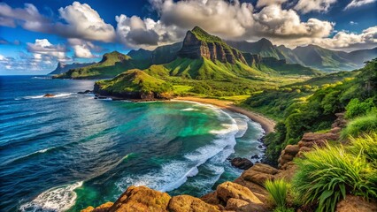 Obraz premium Kauai Maha'ulepu Heritage Trail Photography: Makawehi Bluff & Haupu Mountain Range