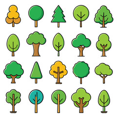 Fototapeta premium A set of natural tree icon vector illustration 