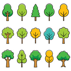 Fototapeta premium A set of natural tree icon vector illustration 