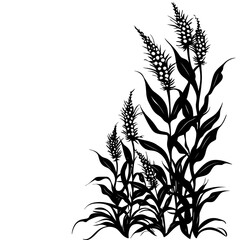 Naklejka premium Black and white silhouette of tall grasses.