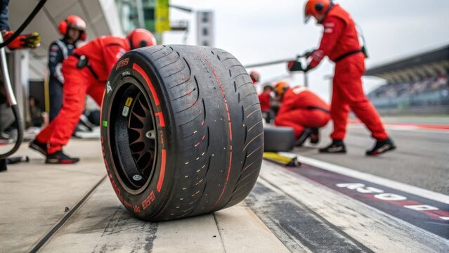 Close up view of tyre on F1 track