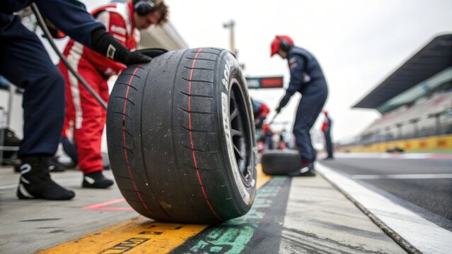 Close up view of tyre on F1 track