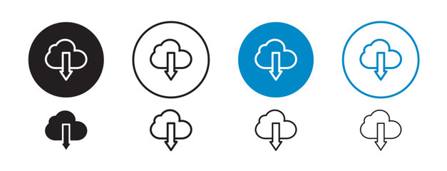 Set of 8 "Cloud download" icons with an unexpanded vector & 1 silhouette - Cloud download icon gradient cloud with downward arrow symbolizing digital storage file