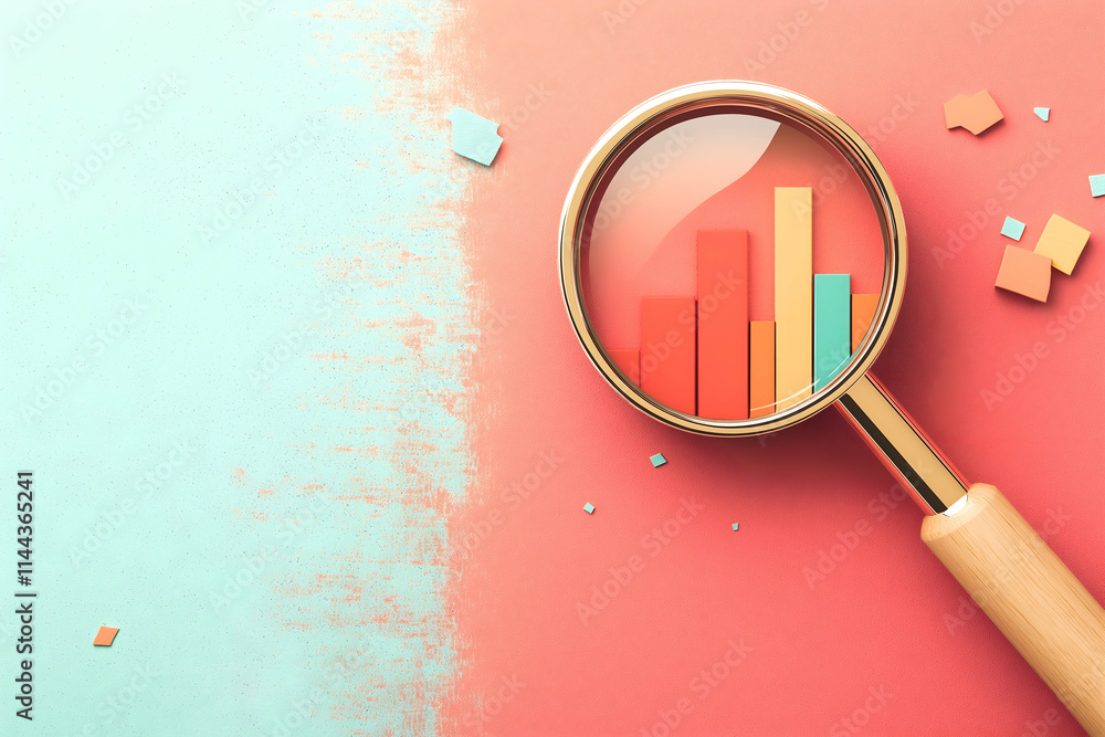Aufkleber a magnifying glass highlights colorful bar charts against a split background, symbolizing data analy