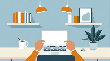 Remote Worker in a Cozy Home Office, Flat Design Illustration