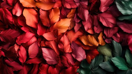 Richly colored autumn leaves spread across the scene, creating a natural tapestry of red, orange, and green hues, evocative of change and warmth.