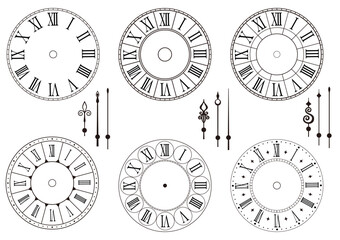 ベクター　時計　文字盤　ローマ数字　アンティーク　バラエティ　時針　分針　秒針