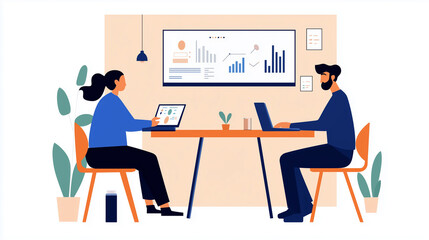 Team Analyzing Competitor Market Data, Flat Design Illustration