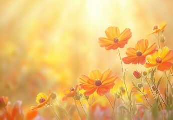 Vibrant Orange Flowers Blooming in Soft Sunlight with a Dreamy Background Highlighting the Beauty of Nature and the Joy of Springtime Outdoors
