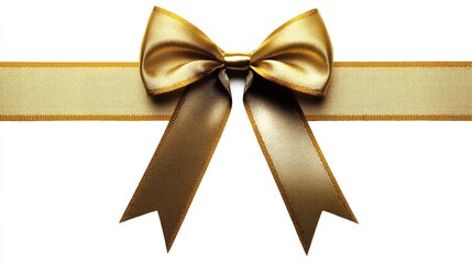 A Golden Ribbon with a Bow Isolated on a White Background | Gift Wrapping, Holiday Decorations, Luxury Packaging, and Event Planning