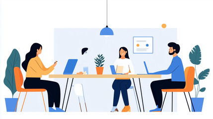 Team Discussing Sustainability Initiatives, Flat Design Illustration