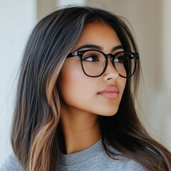 Fototapeta premium A Person Wearing Glasses Isolated on a White Background | Portrait Photography, Personal Style, Fashion, and Eye Care