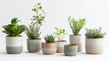 Obraz premium Stylish ceramic plant pots collection modern home decor various sizes indoor environment aesthetic viewpoint