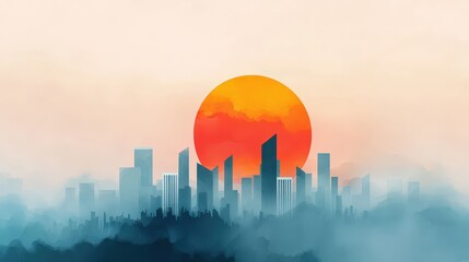 Obraz premium A sunrise over a natural paradise blending into a smog-covered industrial skyline.