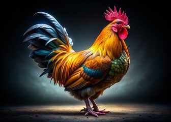 Fototapeta premium Low Light Chicken Photography, White Background, Poultry Image, Bird Photo, Studio Shot, Dark Mood, Dramatic Lighting, Chicken Pictures, White Background Images, Food Photography, Animal Photography