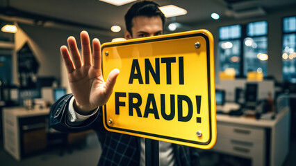 Anti Fraud Sign Held Symbolically to Prevent Financial Fraud