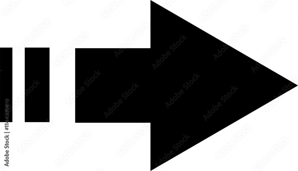Poster simple black arrow pointing right with horizontal speed lines on the left, conveying a sense of moti