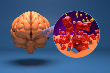 Neuromuscular junction in myasthenia gravis - isometric view 3d illustration