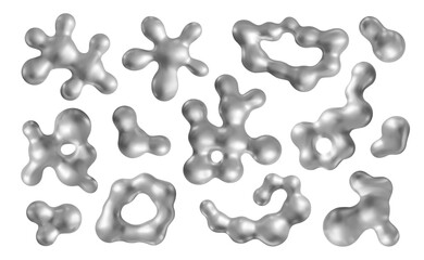 3d abstract silver blob shapes vector set