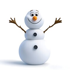 Happy Snowman with Orange Nose and Button Details, Featuring Branch Arms and Cheerful Expression