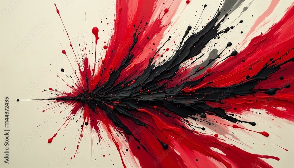 Poster dynamic abstract art with bold red and black strokes on a light background