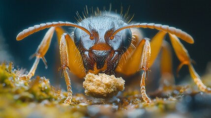 Fototapeta premium Close-up of an ant carrying food.