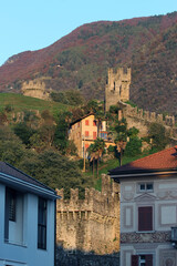 Ancient Swiss Montebello fortified walls in Bellinzona