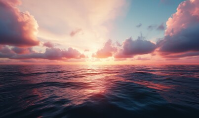 Fototapeta premium Coastal sunset view with a serene beach and tranquil waves.
