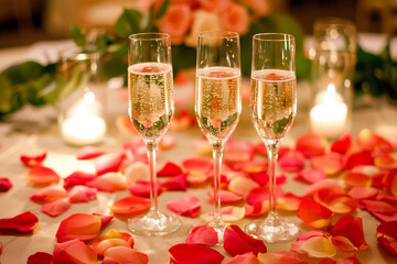Cheers to Love: Romantic Scene with Clinking Champagne Flutes