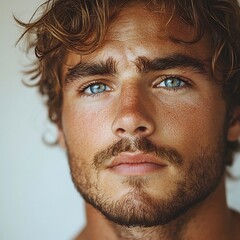Obraz premium Captivating Portrait of Handsome Young Man with Striking Features and Reflective Pose