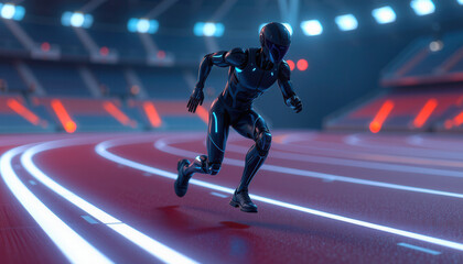 Futuristic Runner with Bionic Legs Sprinting