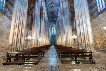 Inside the church of the Monastery of Santa Maria da Vitoria, Our Lady of the Victory at Batalha,...