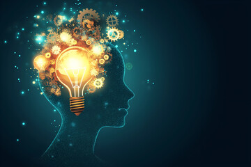 Abstract concept of innovation with a head silhouette filled with light bulbs and gears, business concept vector illustrations