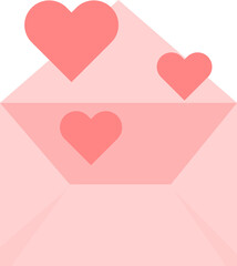 Pink envelope with red hearts emerging, symbolizing love, affection, and romance.
