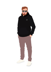 Fototapeta premium Young stylish man with bright red beard with white sneakers, modern street style on transparent background