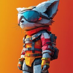 Low-poly retro gaming art, geometric pixelated characters, abstract gaming scenes, blocky video game aesthetics 