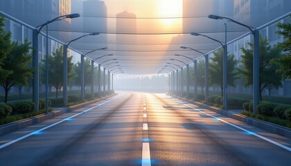 Modern Road with Cooling Tech and Shade