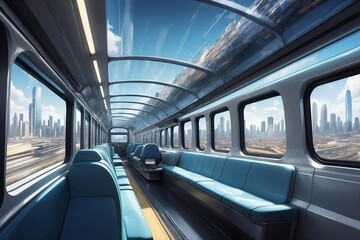 Fototapeta premium City View from a Moving Train with a Focus on Modern Design and Automotive Engineering