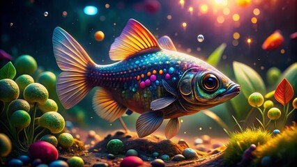 Fototapeta premium Microscopic Marvel: Discovering the World's Smallest Pond Fish - High-Resolution Images
