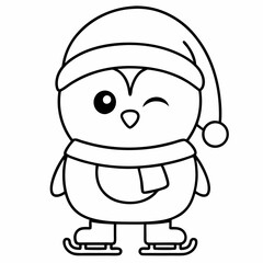 Cute Penguin Coloring Page Holiday Design.