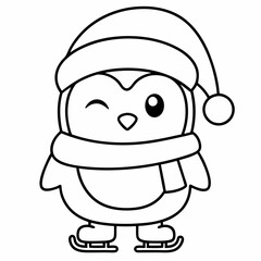 Cute Penguin Coloring Page Holiday Design.