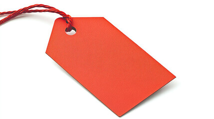 red sale tag with a smooth, matte texture, isolated on a white background.