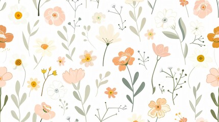 Soft Pastel Wildflowers Seamless Pattern for Backgrounds and Design Projects