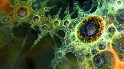 Abstract portrayal of virus replication shown as an artistic fractal, viruses, molecular replication concept 