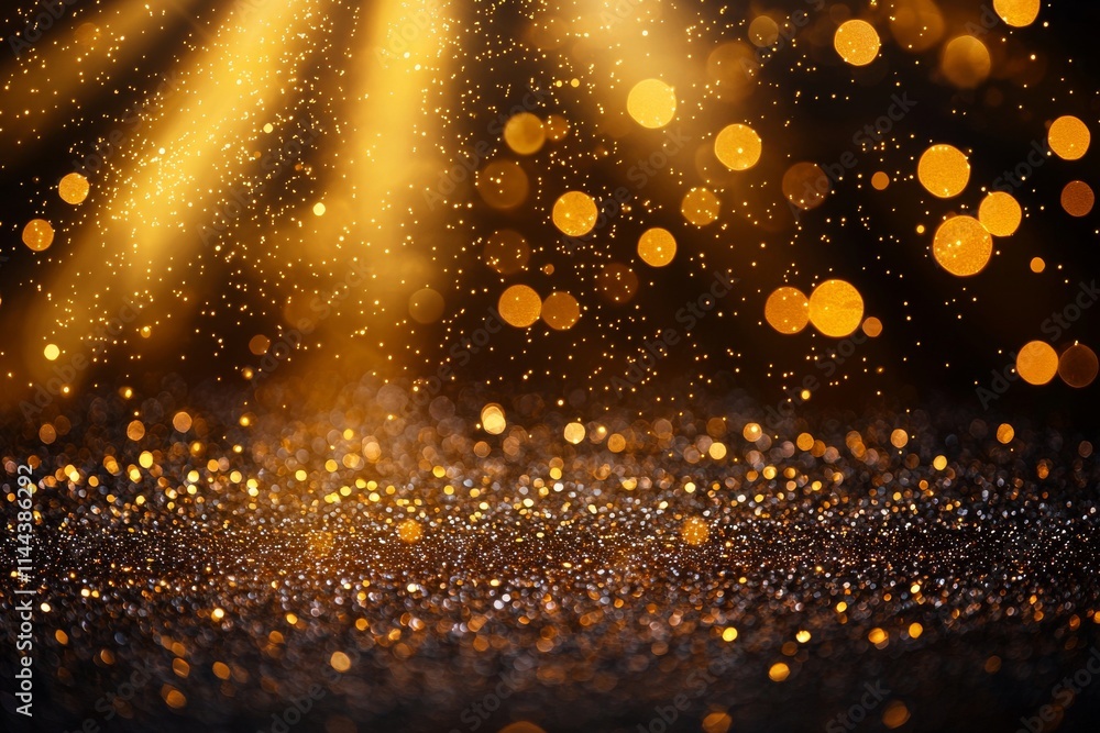 Aufkleber a hazy abstract image of a light burst through trees with shimmering golden bokeh lights.