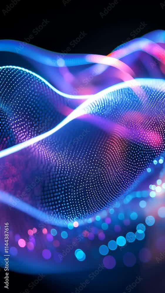 Poster vibrant waves of light and color create an abstract digital landscape in a futuristic setting