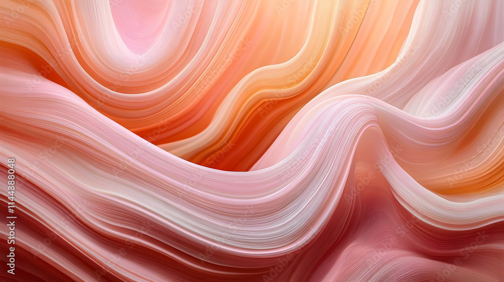 Poster abstract image of layered flowing textures in soft peach and pink hues, creating an organic and flui