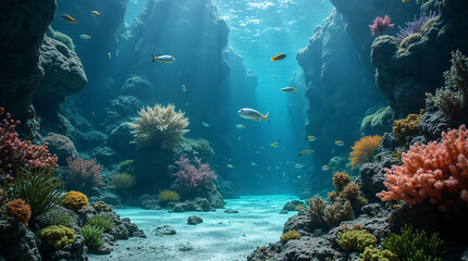 Naklejka premium Underwater corals and fish living in the sea.